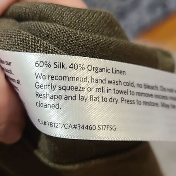 Eileen fisher womens silk, organic linen army‎ green flowy tshirt size pm - Picture 4 of 6